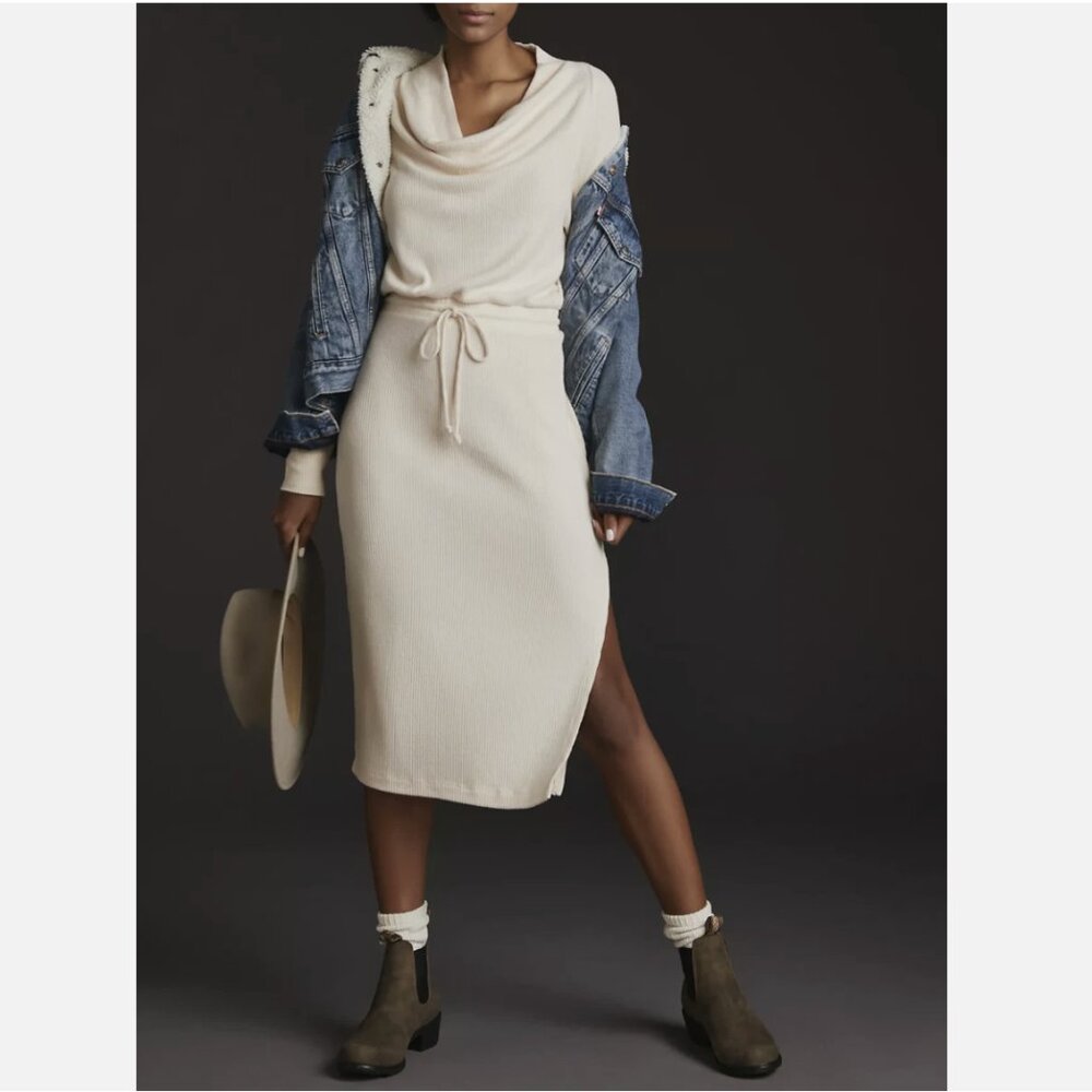 Daily Practice by Anthropologie Cream Ivory Cowl Neck Midi Dress